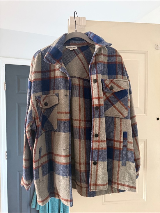 Jackets & Blazers - Applegate Plaid Shacket in Blue and Beige